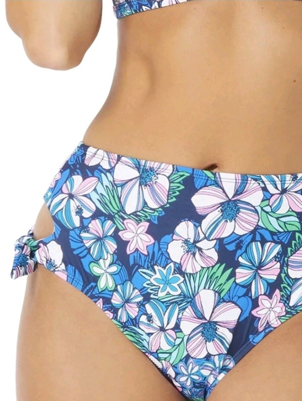 NWT Sundazed Tatum Floral High Waist Tie Side Bikini Bottoms Blue Pink Medium